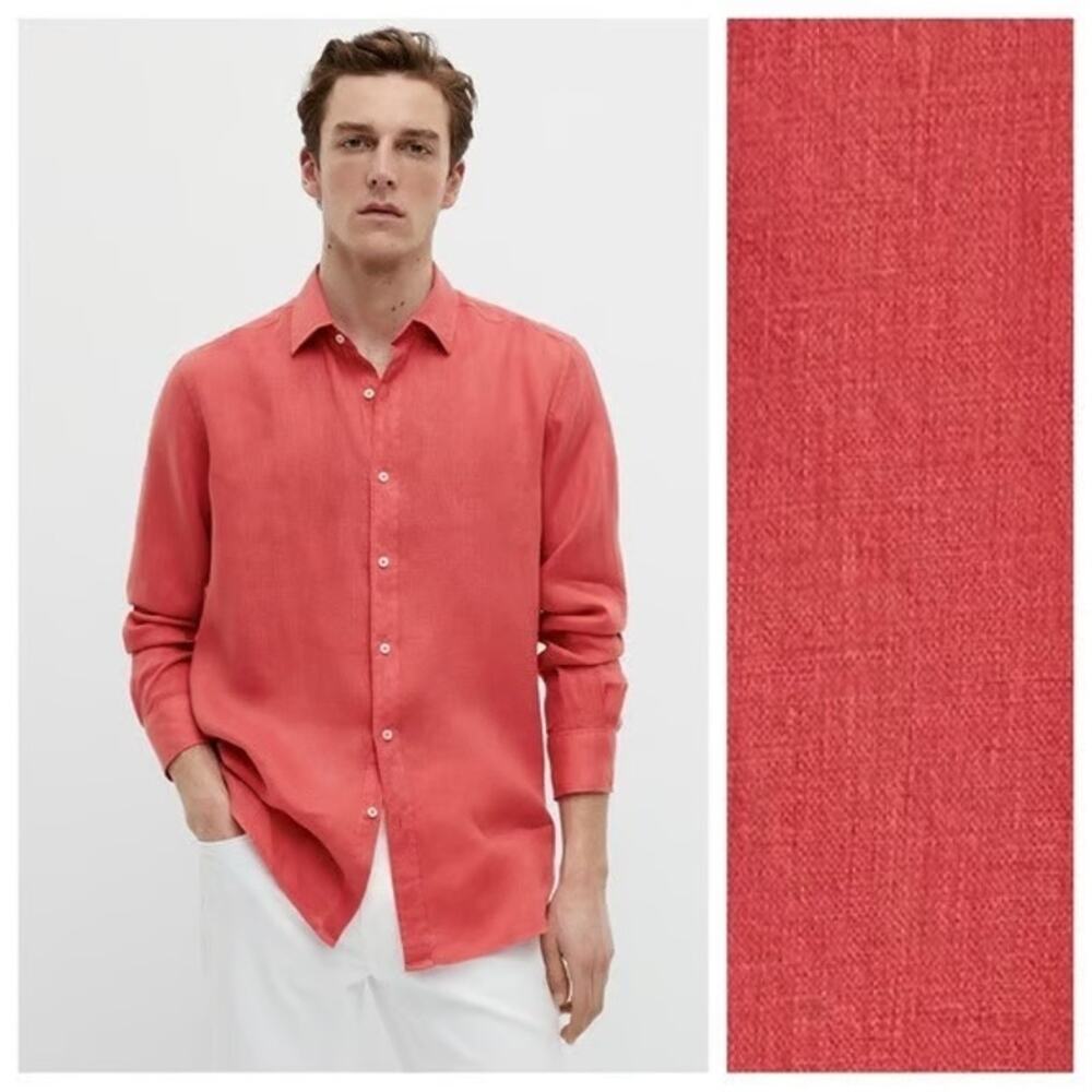Massimo Dutti Men's Slim-Fit 100% Linen Shirt Size XXL